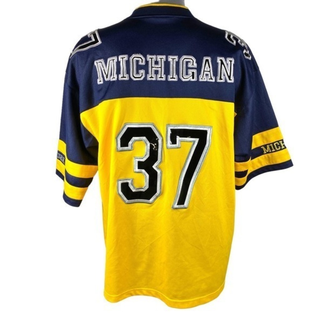 Michigan Wolverines Football Jersey Mens XL Y2K Yellow/Blue 37 USA FLAG Vintage
